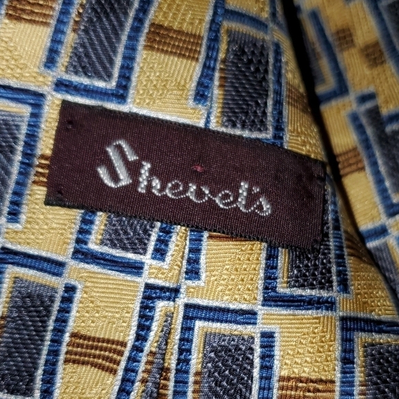 Yellow & Blue Square Pattern Tie New - Picture 6 of 7